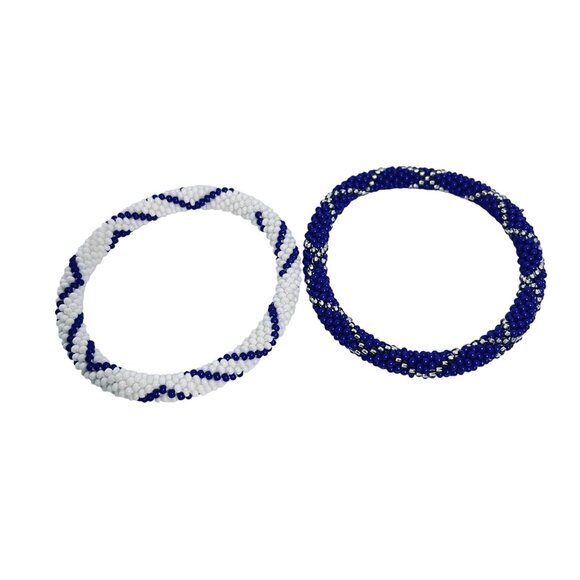Unbranded Jewelry - Pair OF Beaded Bracelets - White, Blue And Silver (6115)